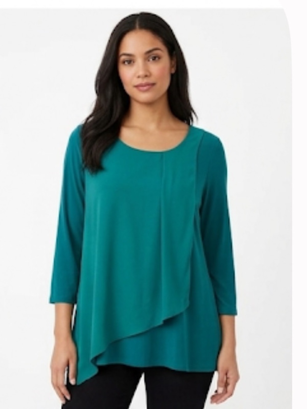 H By Halston, long sleeve green jade assymetrical double layer top size S